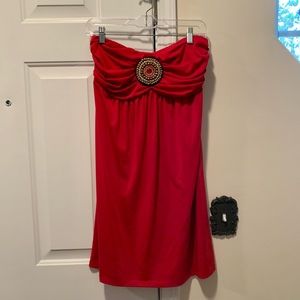 Strapless red dress